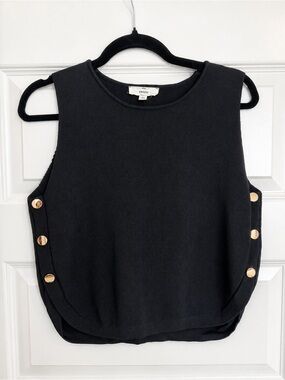 Entro Black Knit Sleeveless Top with Gold Button Detail - Large